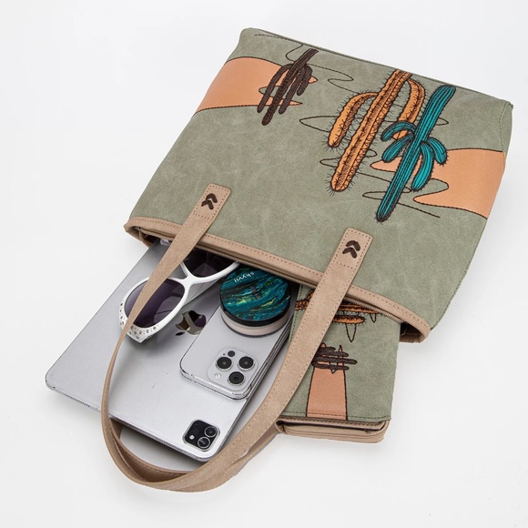 Montana West Embroidered Tote with Wallet Set Green - Picture 3 of 6